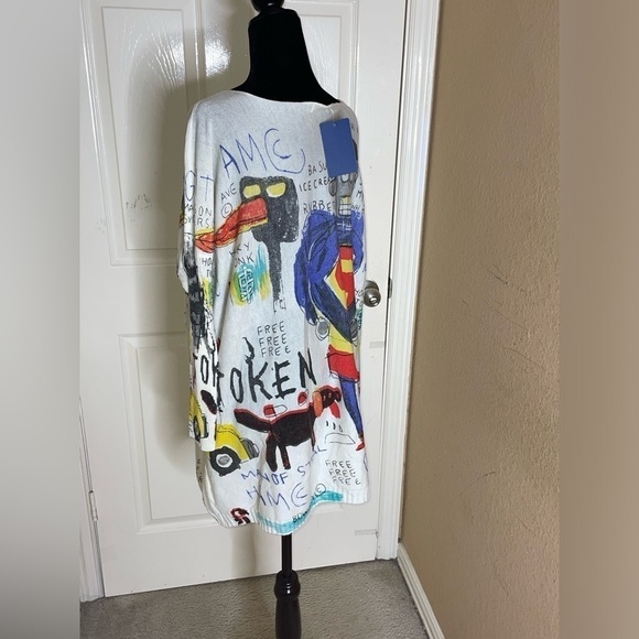 Ellazhu Tops - Ellazhu Sweater Womens One Size Gray Graffiti Graphic All Over Print Pullover﻿﻿﻿
